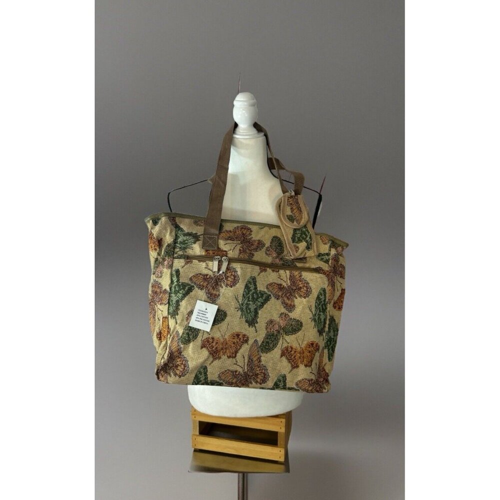 Butterfly Tapestry Light 14" Canvas Tote Bag W/ Change Purse Zipper Closure New